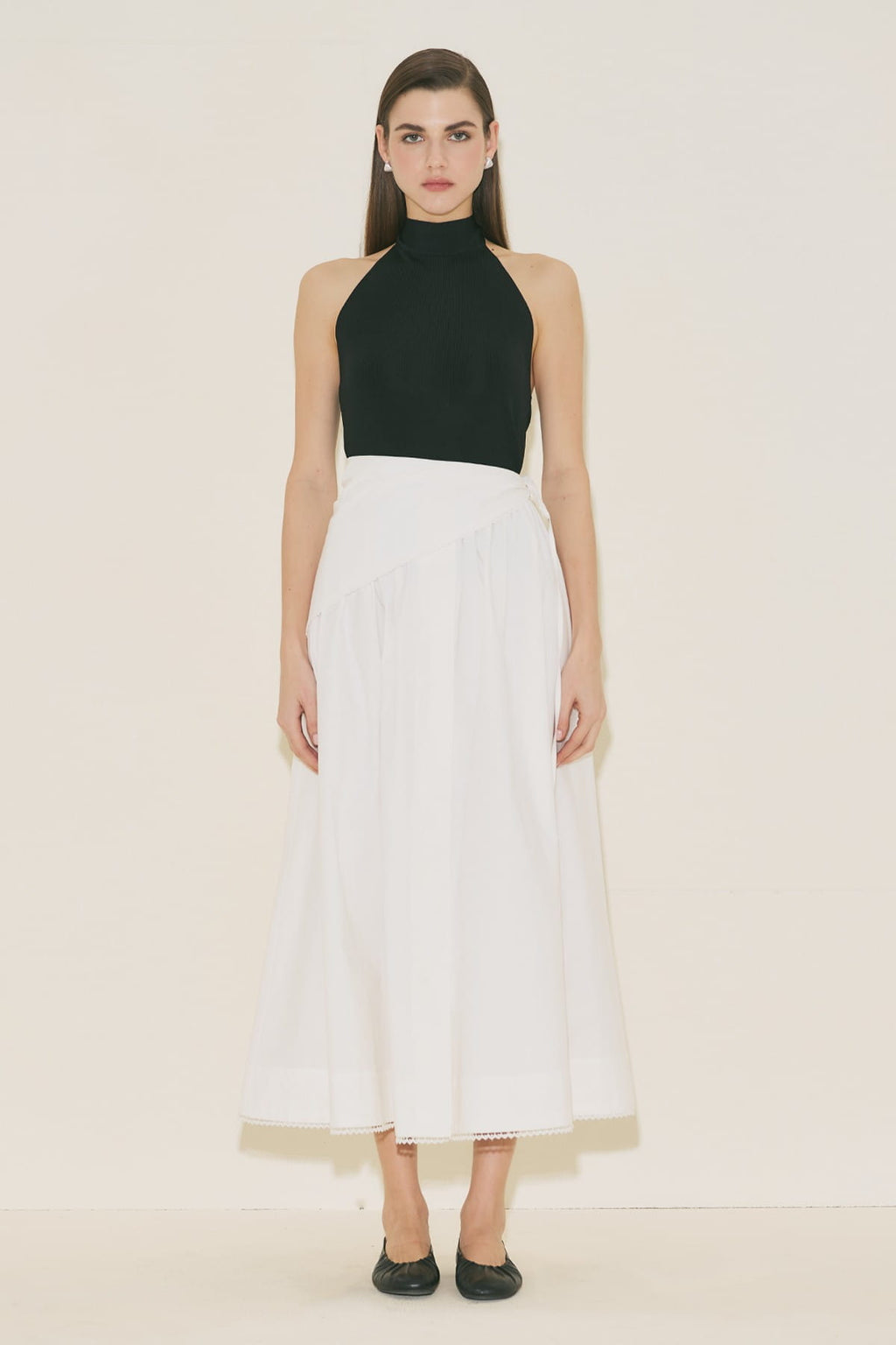 Tie-Neck Blouse Skirt Suit Ecru