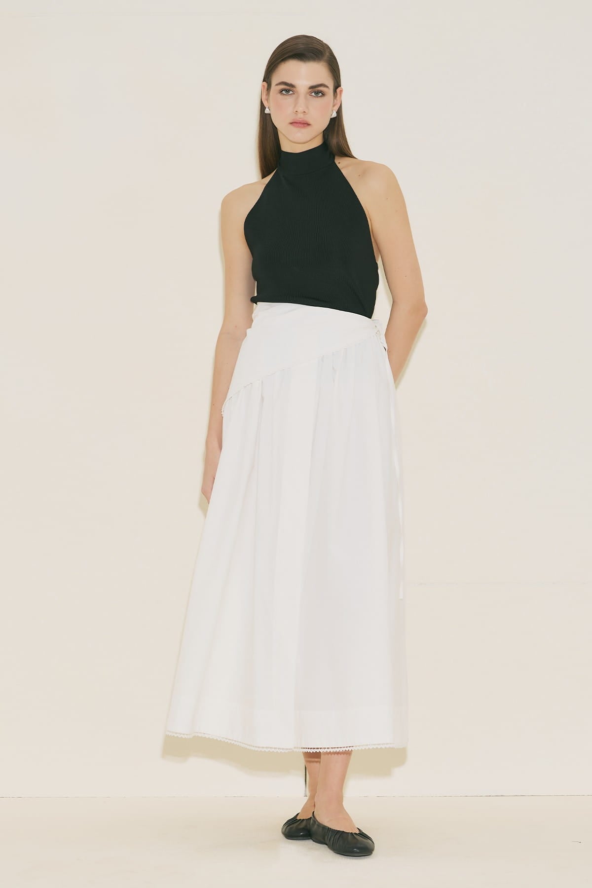Tie-Neck Blouse Skirt Suit Ecru