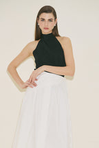 Tie-Neck Blouse Skirt Suit Ecru