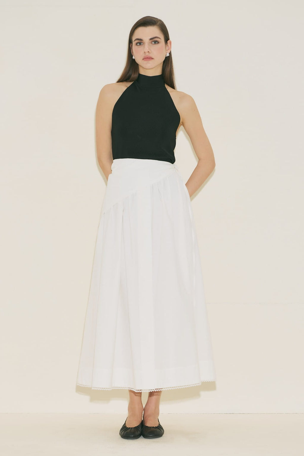 Tie-Neck Blouse Skirt Suit Ecru