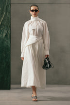 Tie-Neck Blouse Skirt Suit Ecru