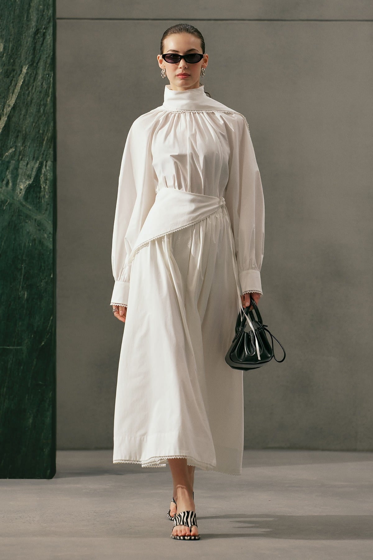 Tie-Neck Blouse Skirt Suit Ecru