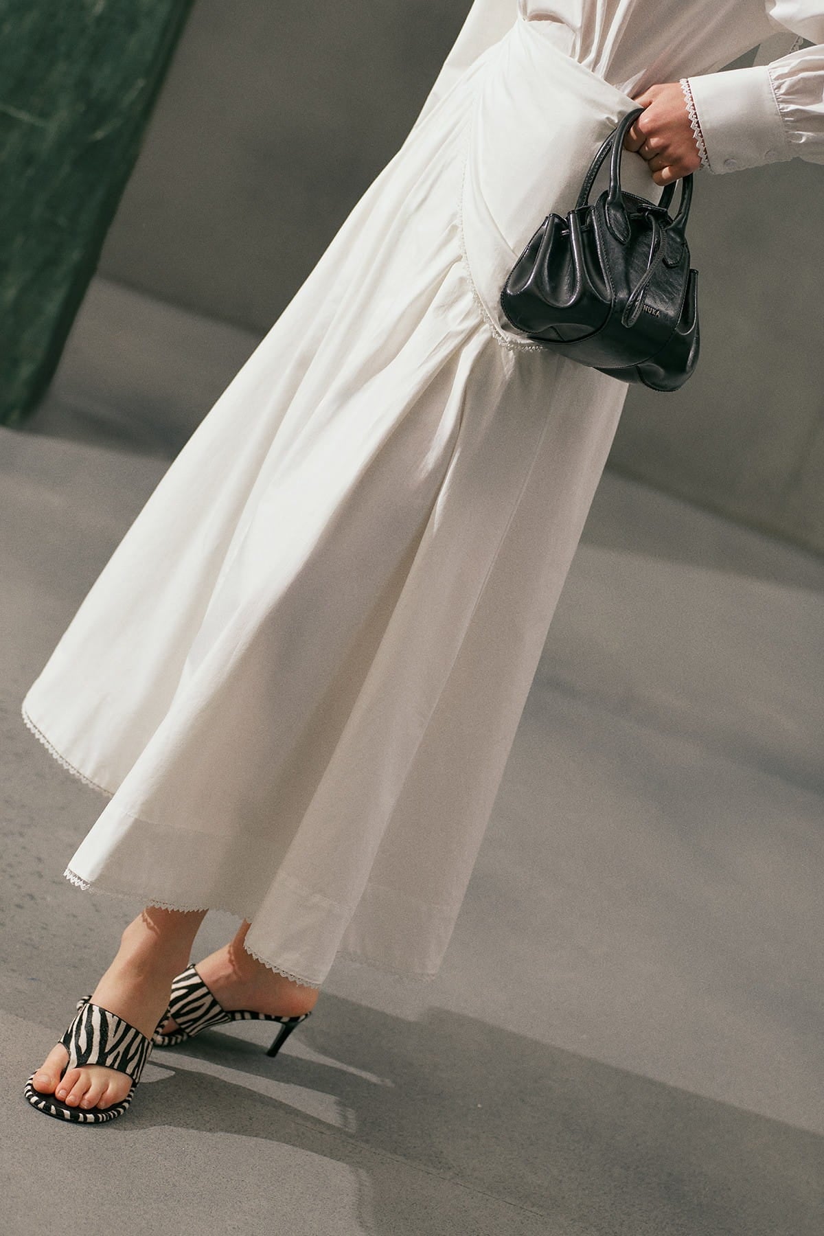 Tie-Neck Blouse Skirt Suit Ecru