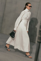 Tie-Neck Blouse Skirt Suit Ecru