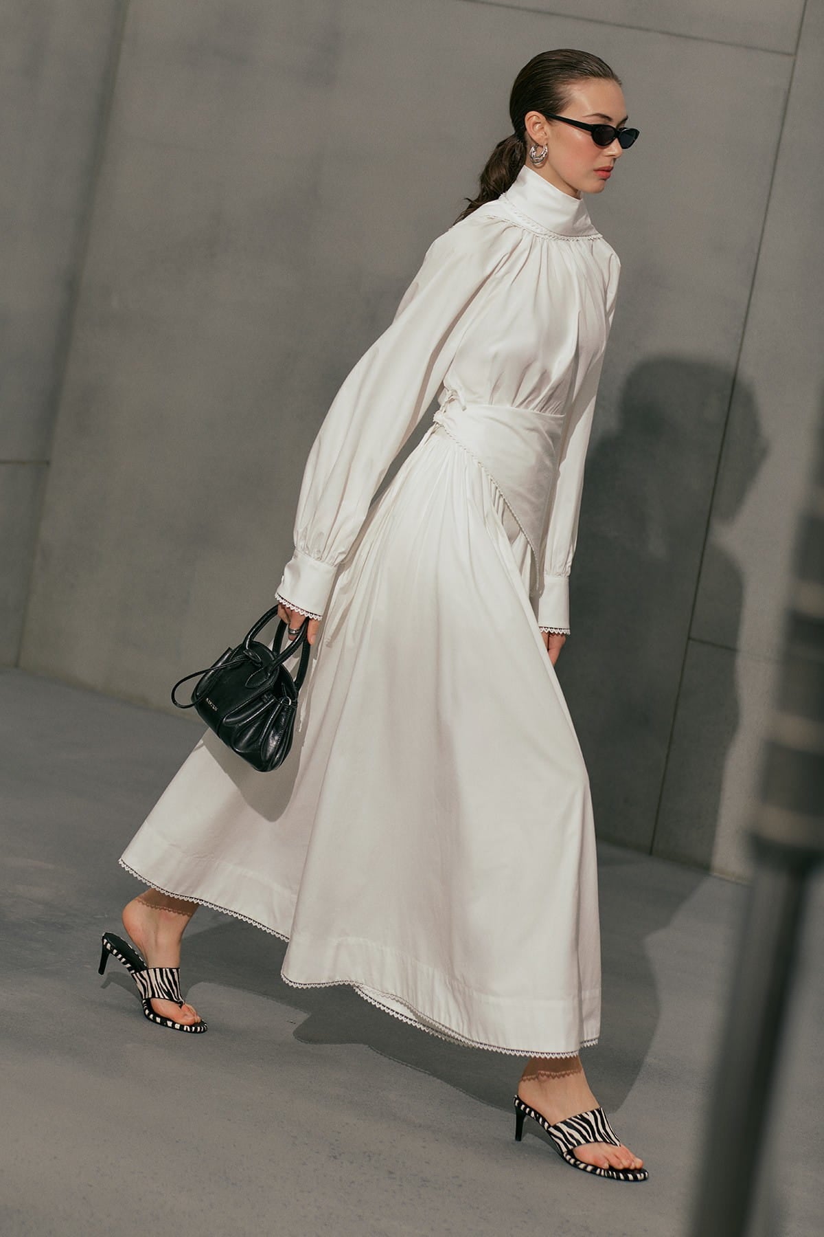 Tie-Neck Blouse Skirt Suit Ecru