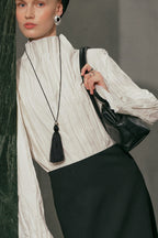 Crush fabric suit ecru