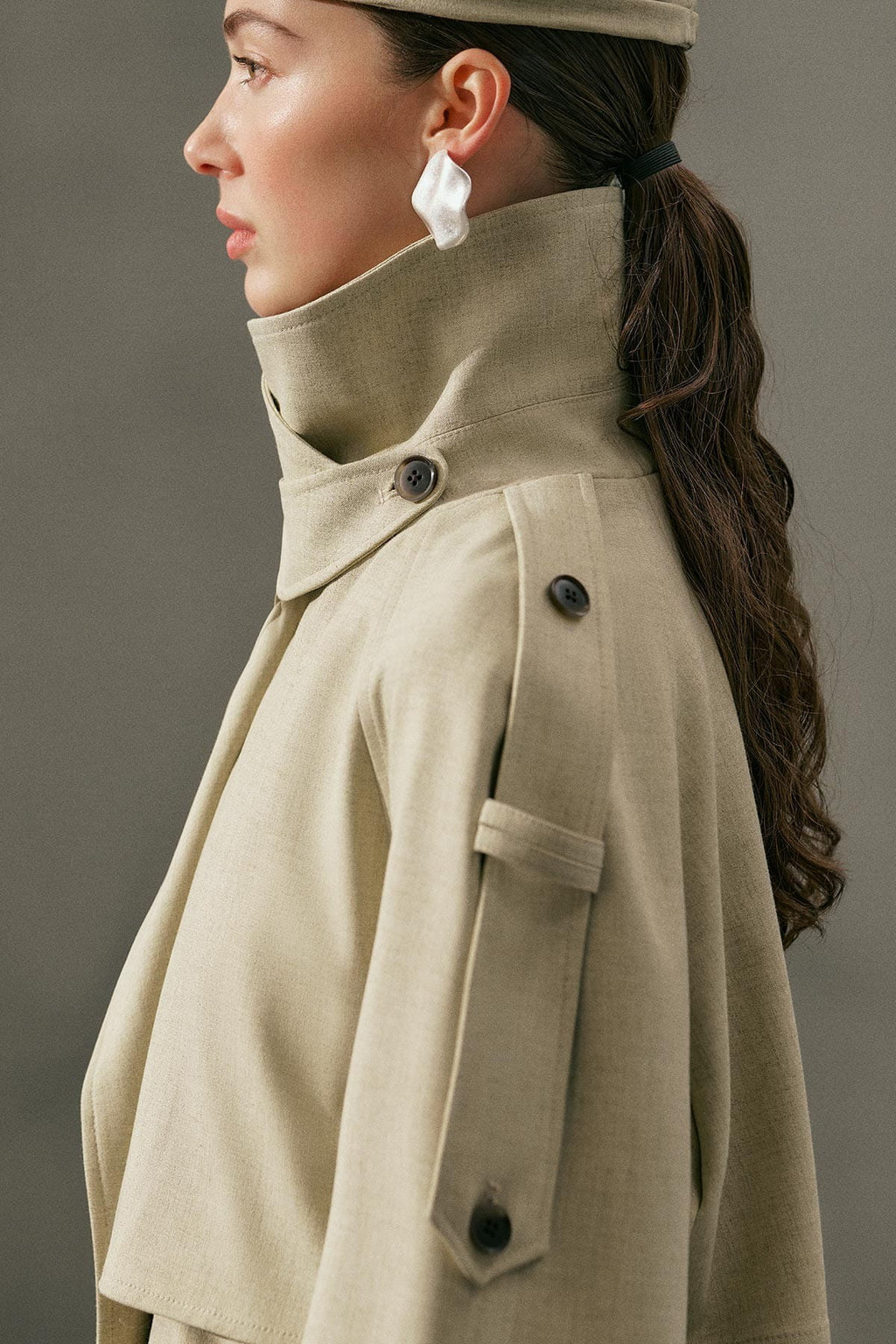 Limited edition wide sleeve trench coat suit green
