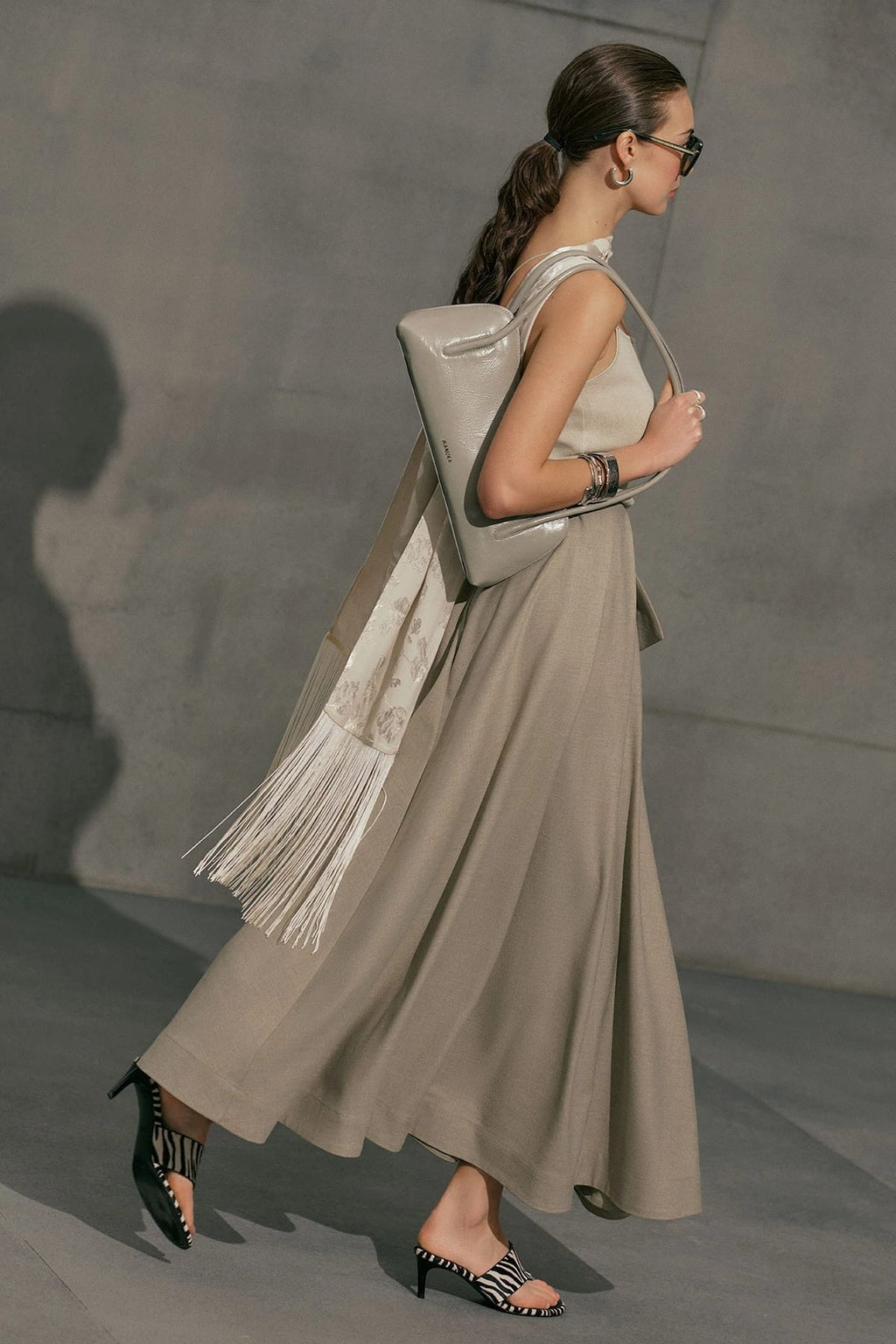 Asymmetric Belted Skirt Stone