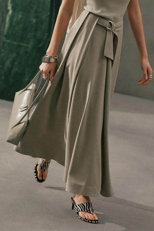 Asymmetric Belted Skirt Stone
