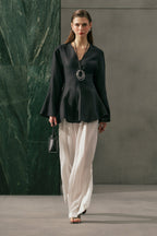 Linen voluminous tunic black