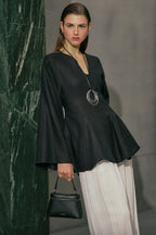 Linen voluminous tunic black