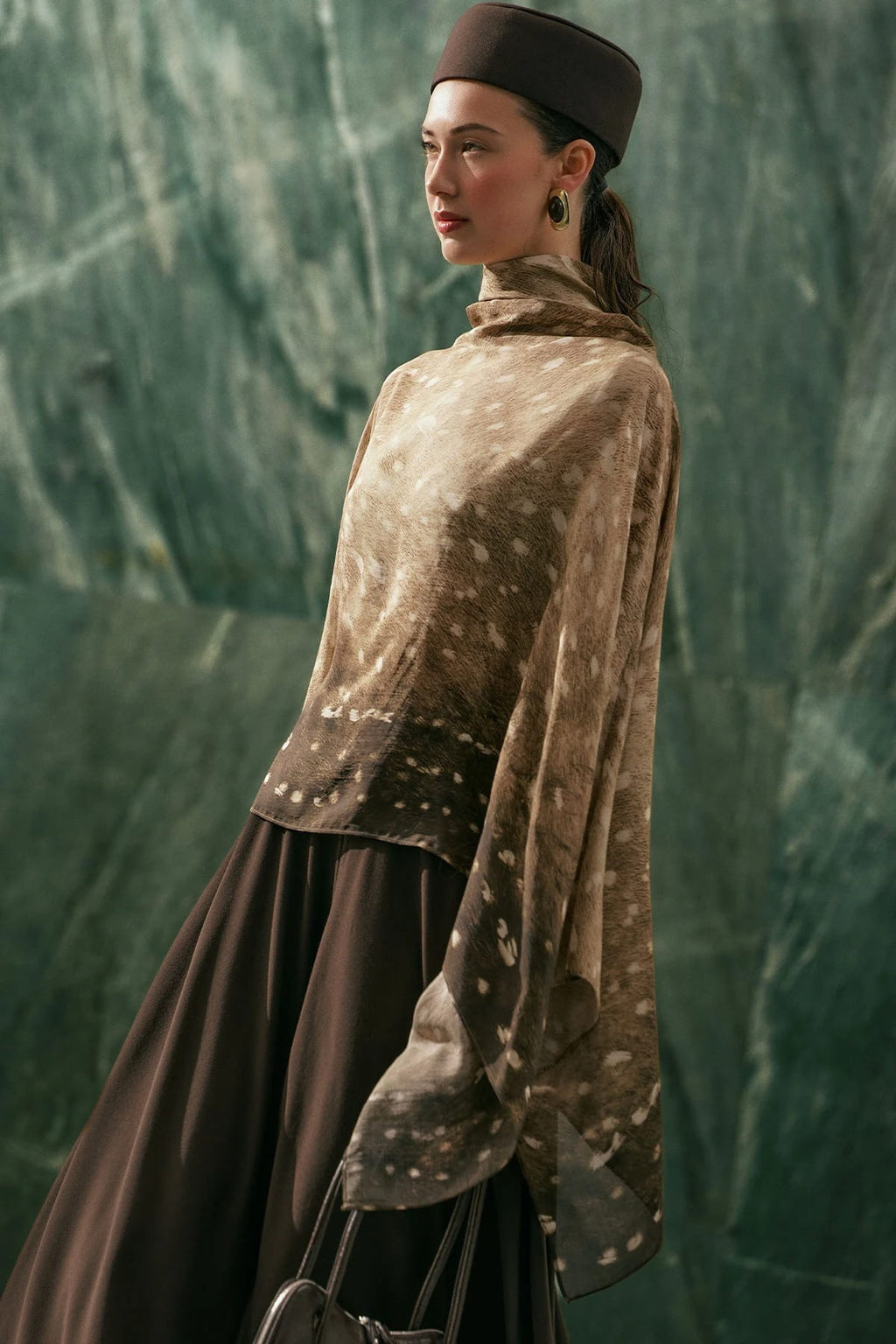 Scarf-Detail Patterned Blouse Fawn