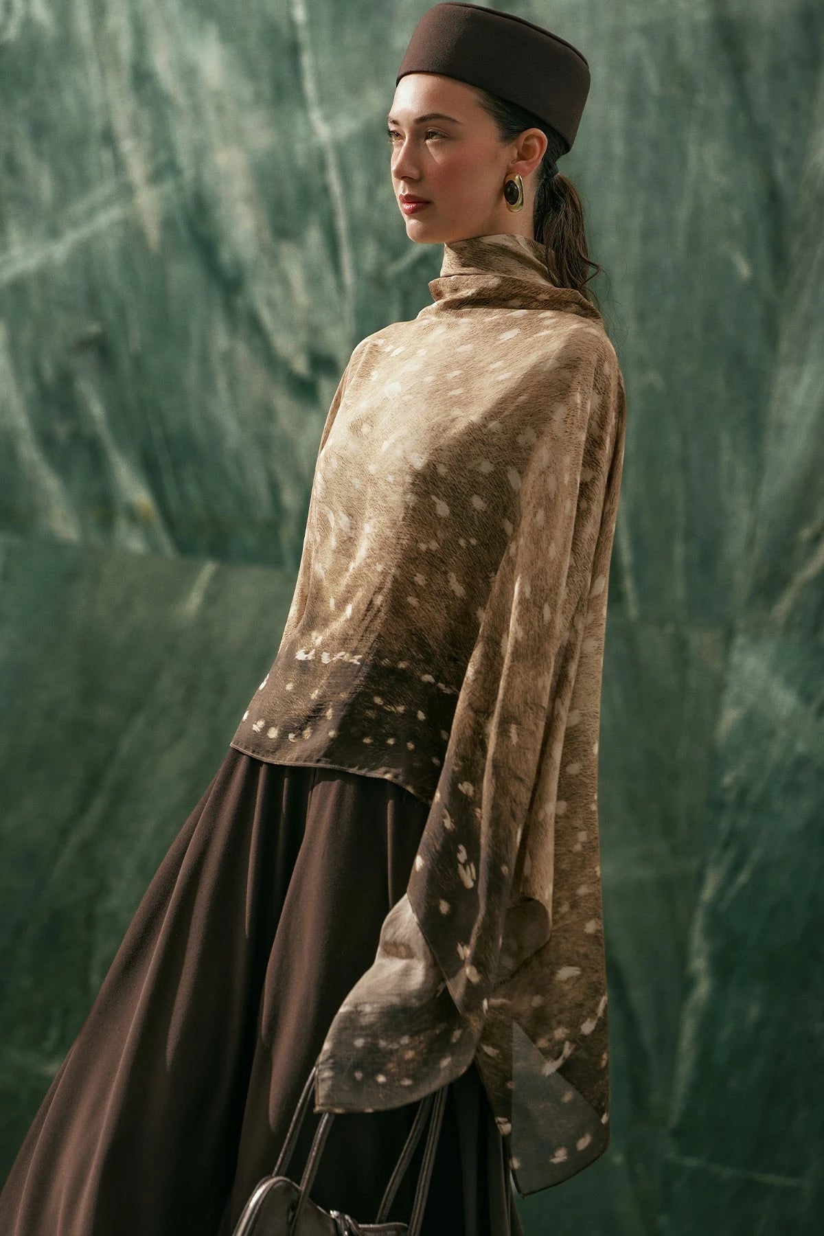 Scarf-Detail Patterned Blouse Fawn