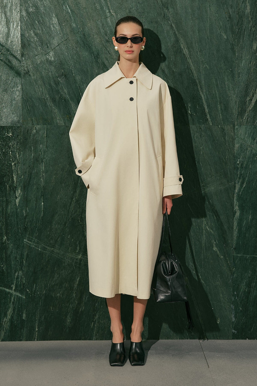 Menace Buttoned Trench Coat Vanilla