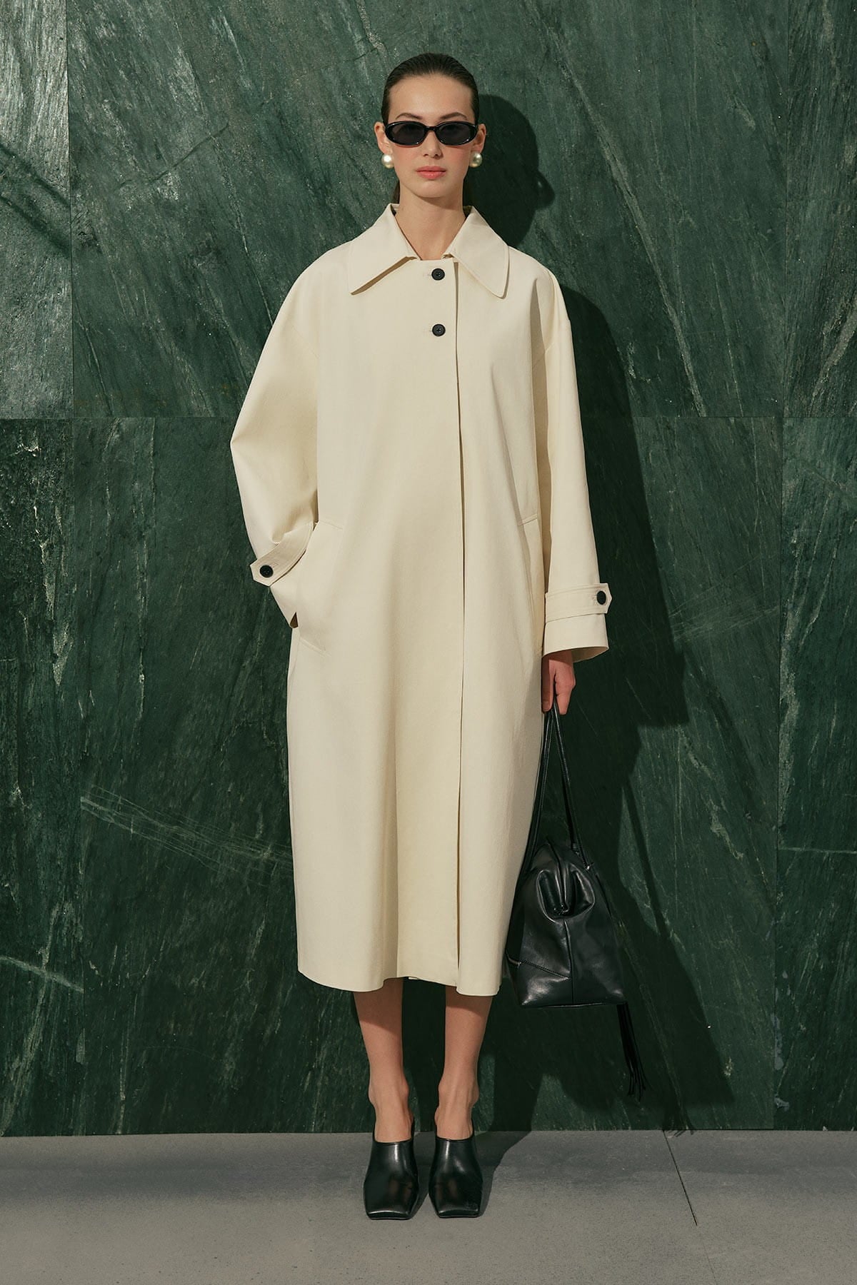 Menace Buttoned Trench Coat Vanilla