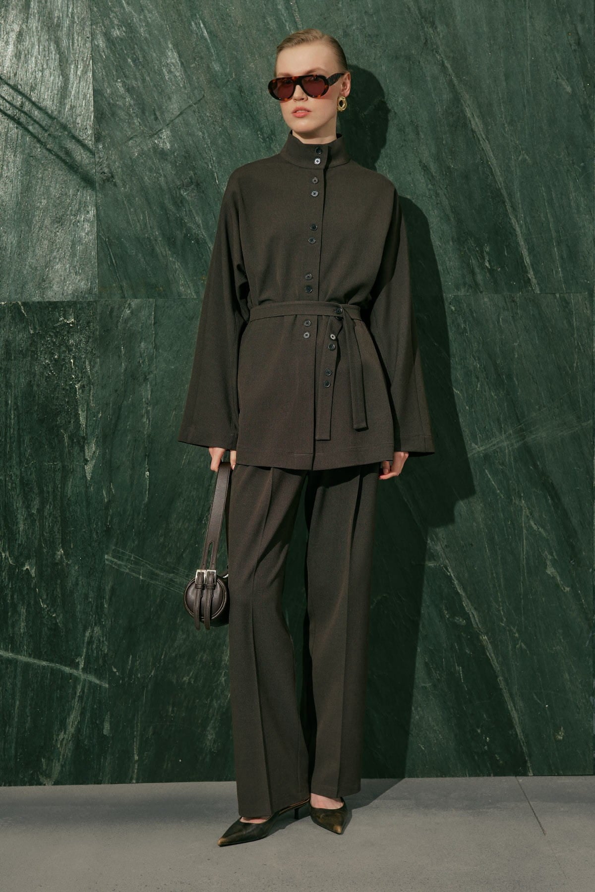 Yui Belted Tailored Suit Brown
