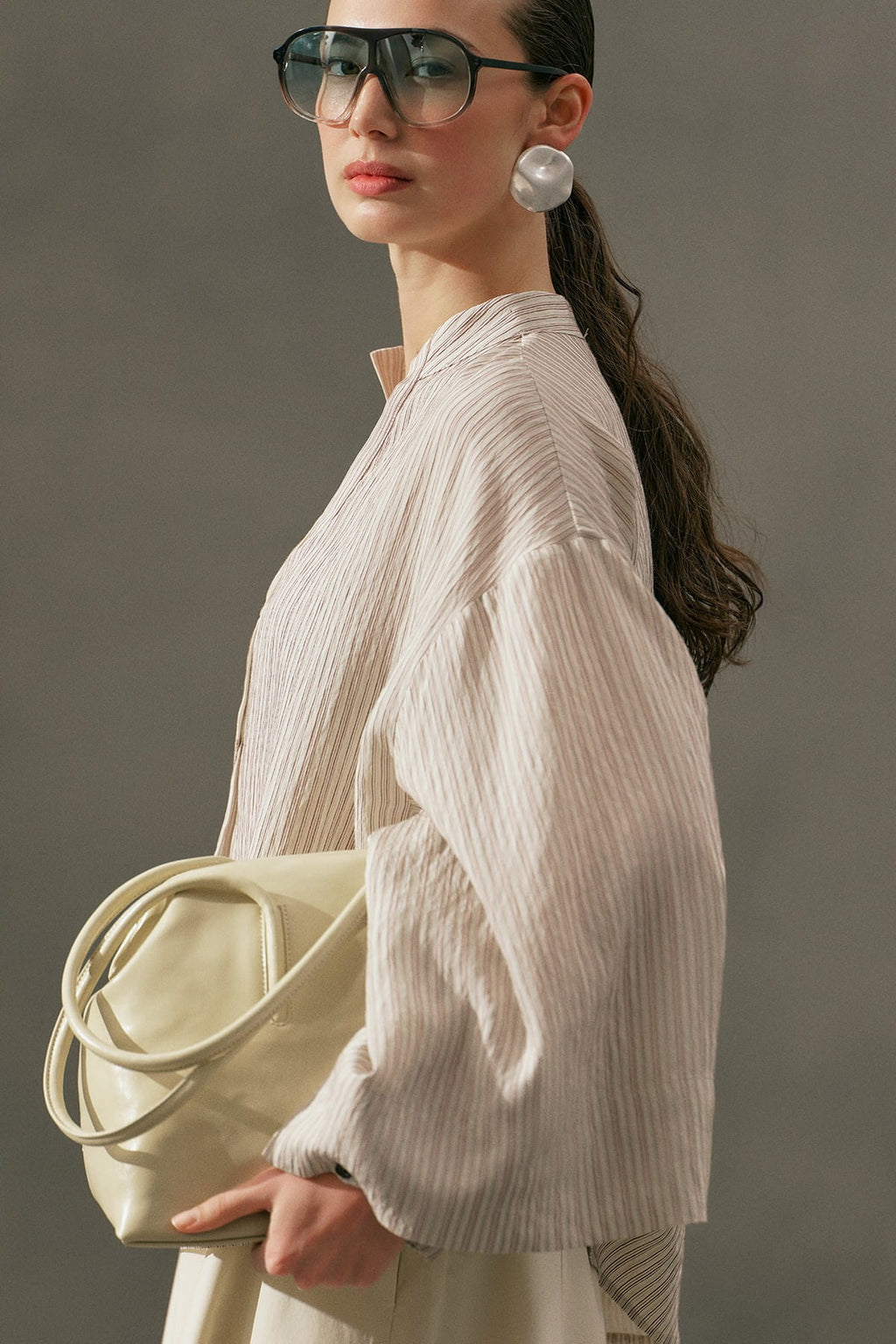Brown striped kimono sleeve blouse