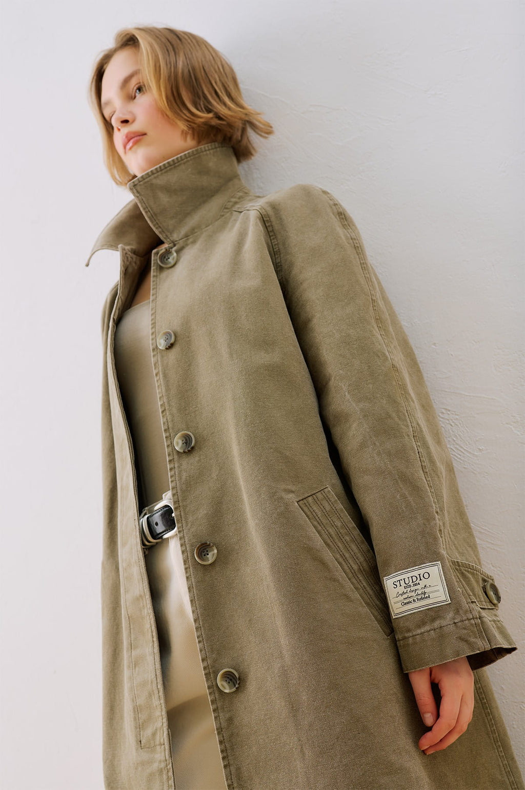 Khaki Washed Oversize Trench