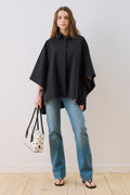 Black Wide-Collar Cape Jacket