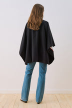 Black Wide-Collar Cape Jacket