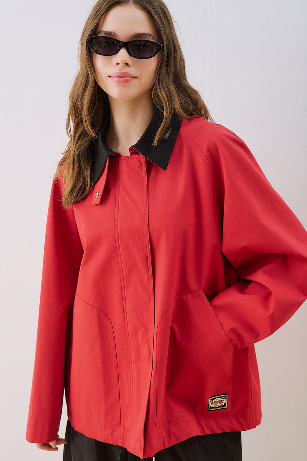 Red Contrast Collar Jacket