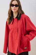 Red Contrast Collar Jacket