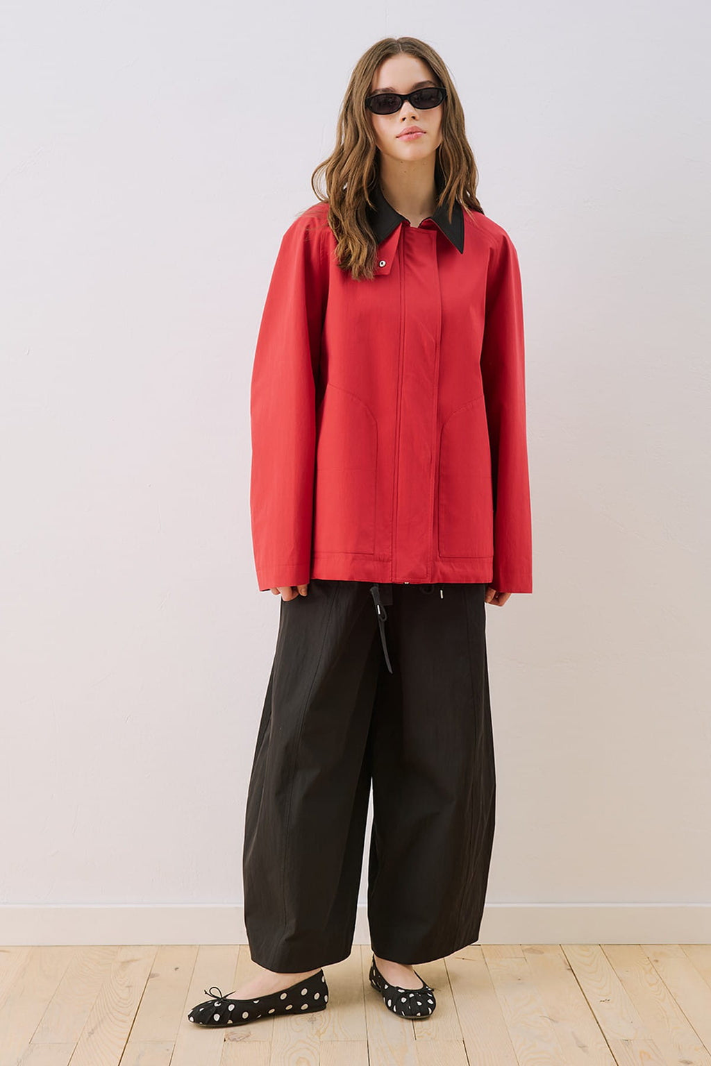 Red Contrast Collar Jacket