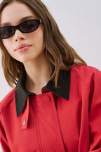 Red Contrast Collar Jacket