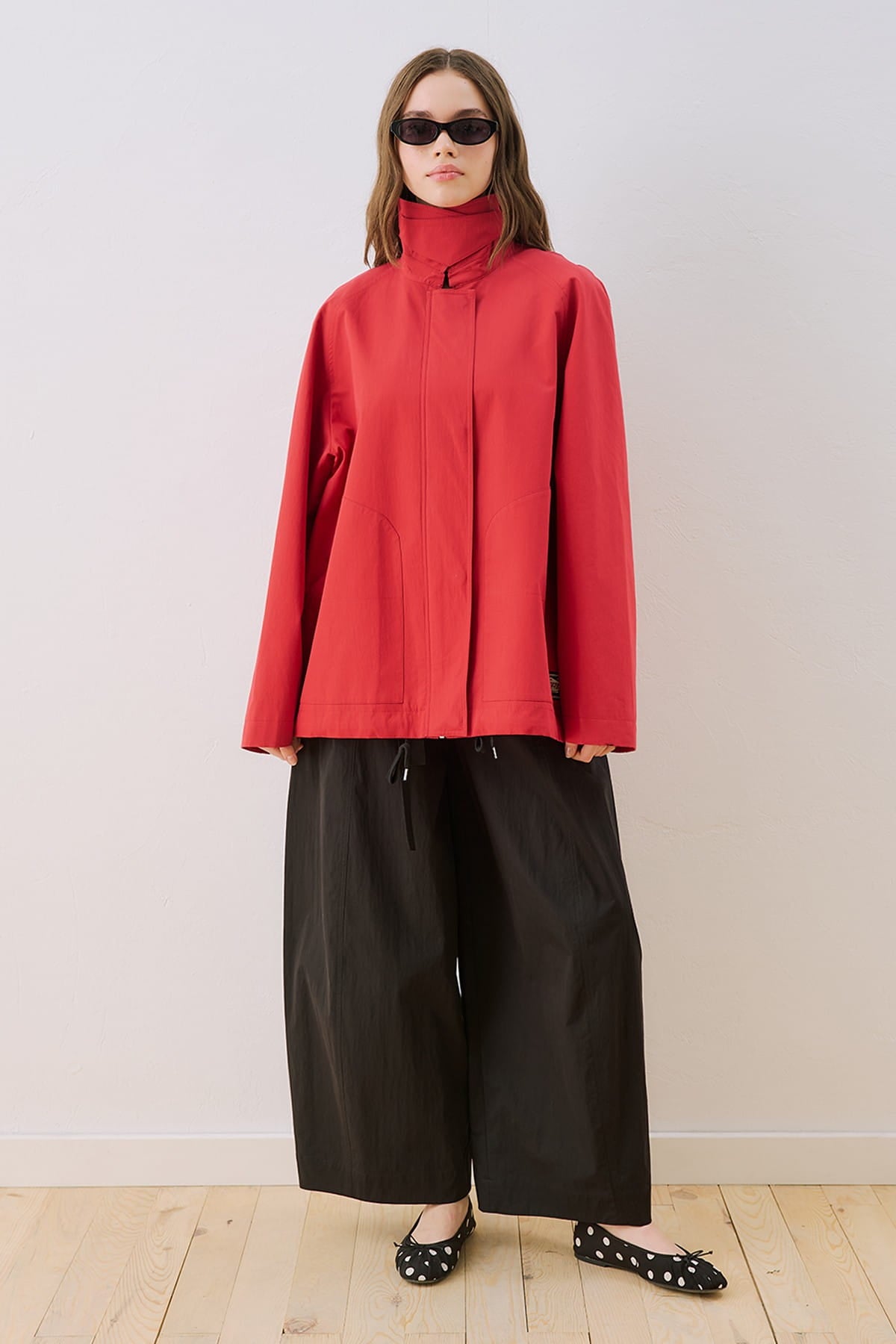 Red Contrast Collar Jacket