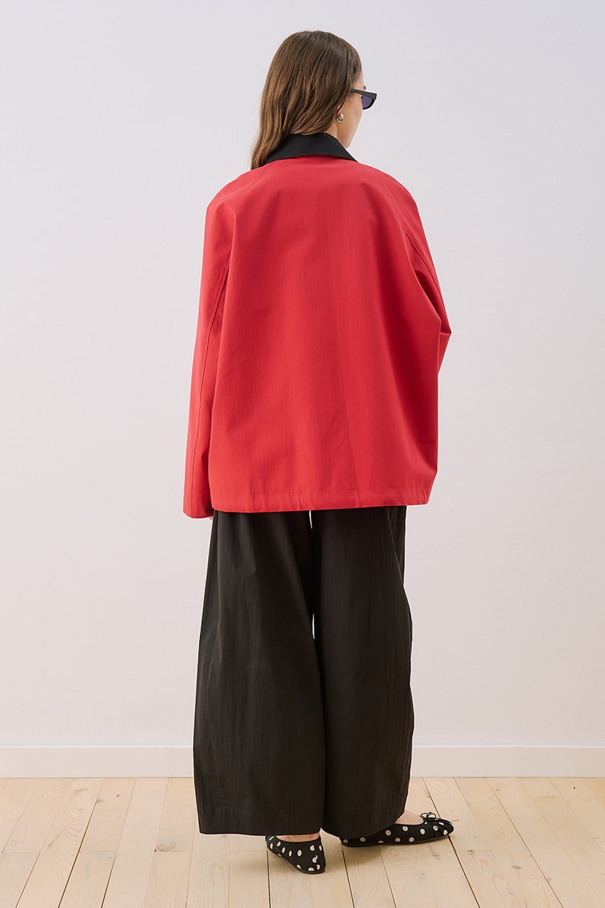 Red Contrast Collar Jacket
