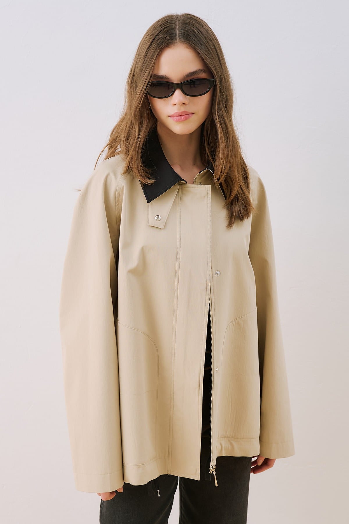 Sand Contrast Collar Jacket