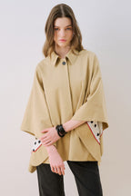 Camel Wide-Collar Cape Jacket