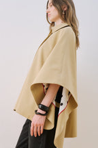 Camel Wide-Collar Cape Jacket