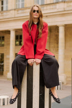 Red Contrast Collar Jacket