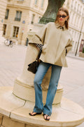 Camel Wide-Collar Cape Jacket