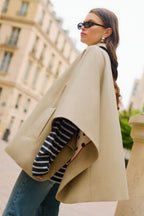 Camel Wide-Collar Cape Jacket