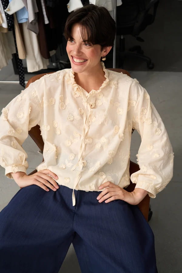 Beige Floral Broderie Blouse