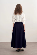 Navy Blue Gabardine Pleated Skirt