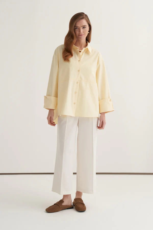 Butter yellow oversized button-detail shirt
