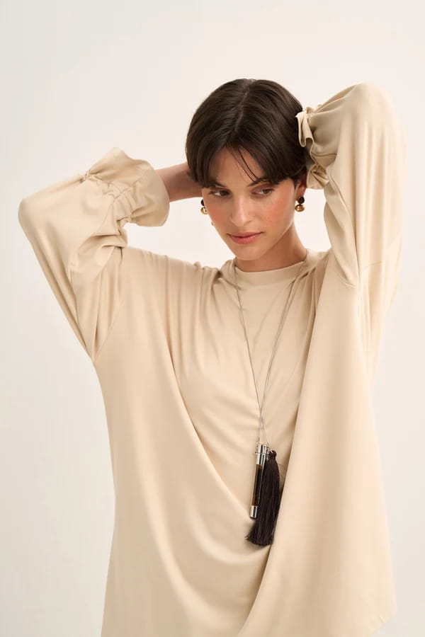 Beige Tie Sleeve Sweatshirt