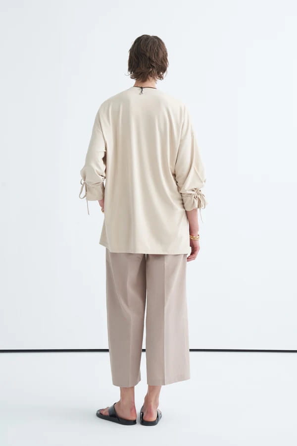 Beige Tie Sleeve Sweatshirt