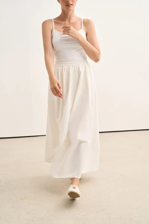 Ecru Elastic Waist Poplin Skirt