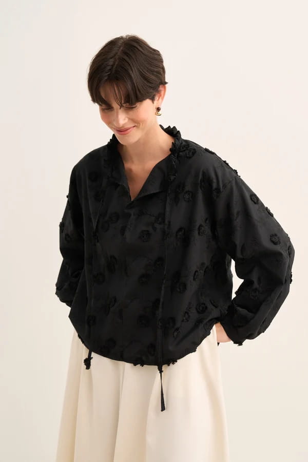 Black Floral Broderie Blouse
