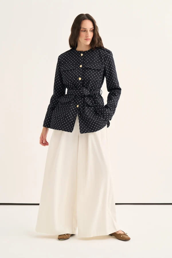 Navy Polka Dot Denim Jacket
