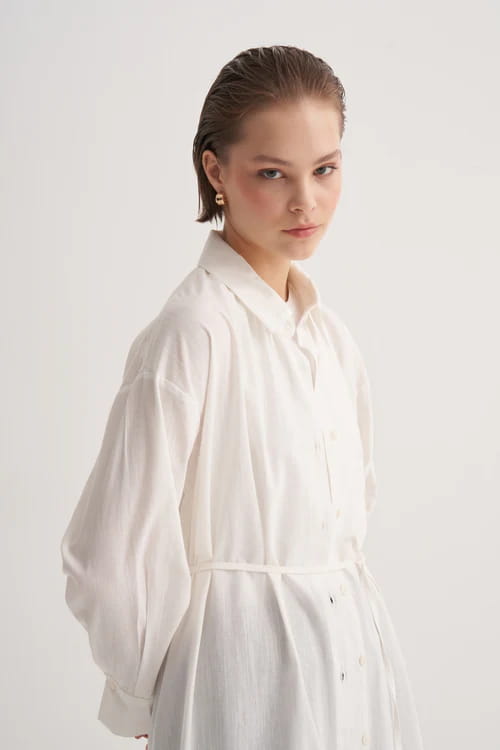 Ecru organic cotton long basic shirt