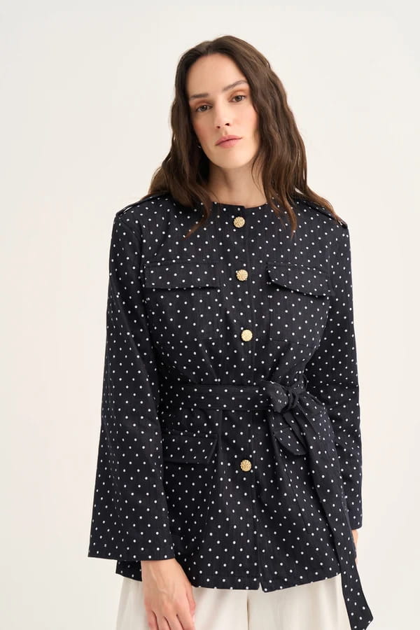 Navy Polka Dot Denim Jacket