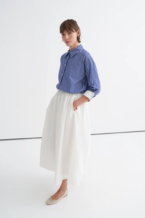 Ecru Elastic Waist Poplin Skirt