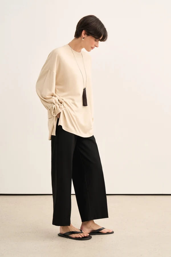 Beige Tie Sleeve Sweatshirt