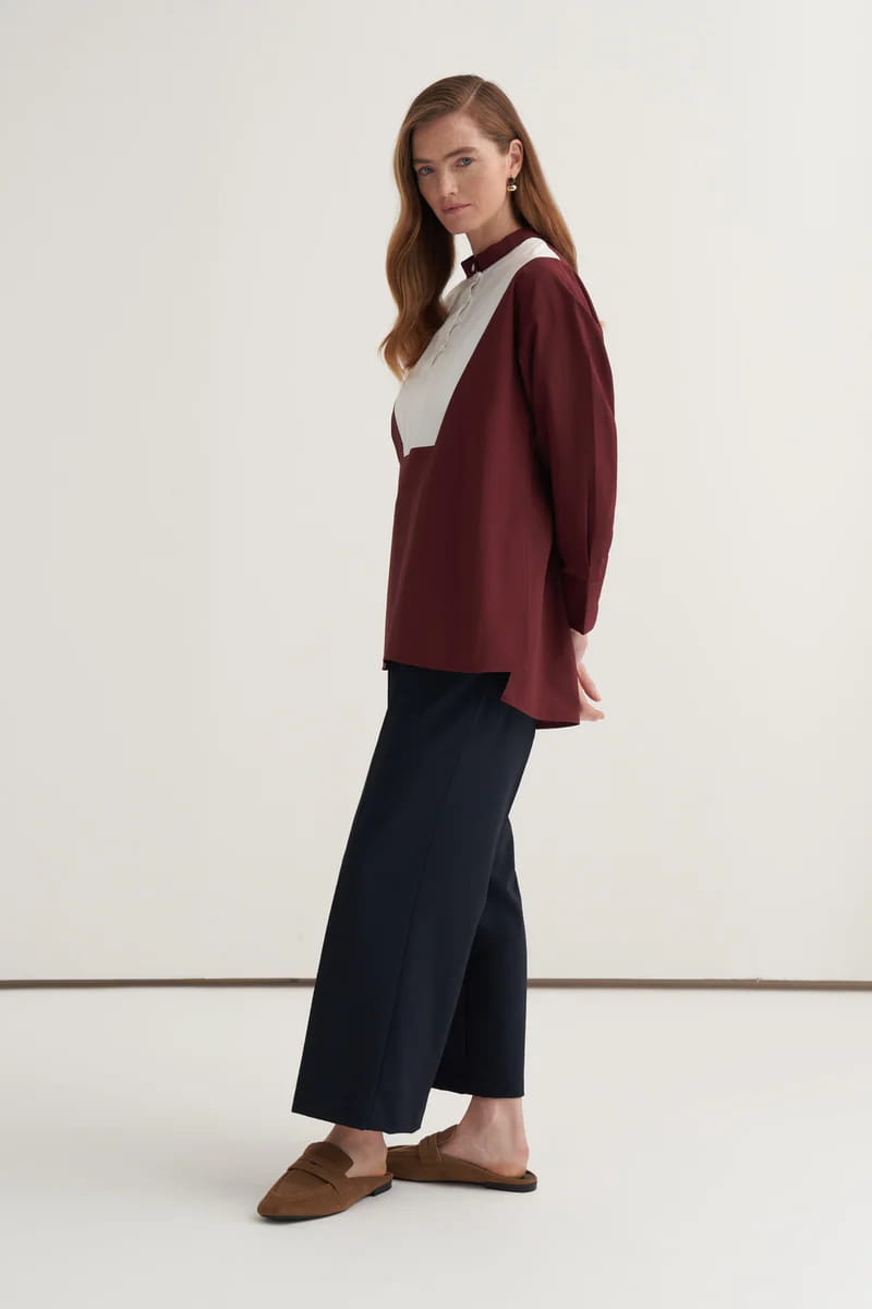 Burgundy high-neck detail shirt