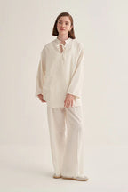 Ecru organic cotton v-neck blouse